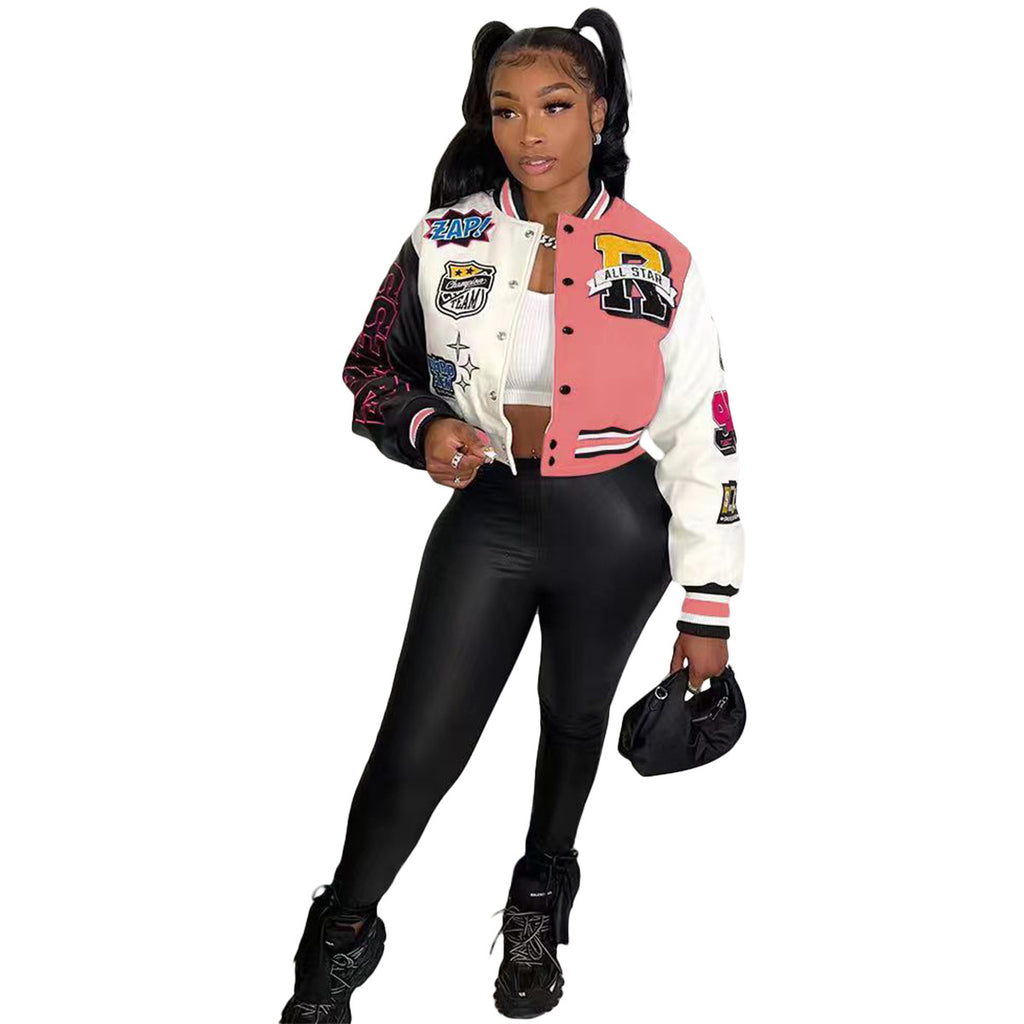 UnWritten Style — Patchwork Cropped Varsity Jacket eprolo