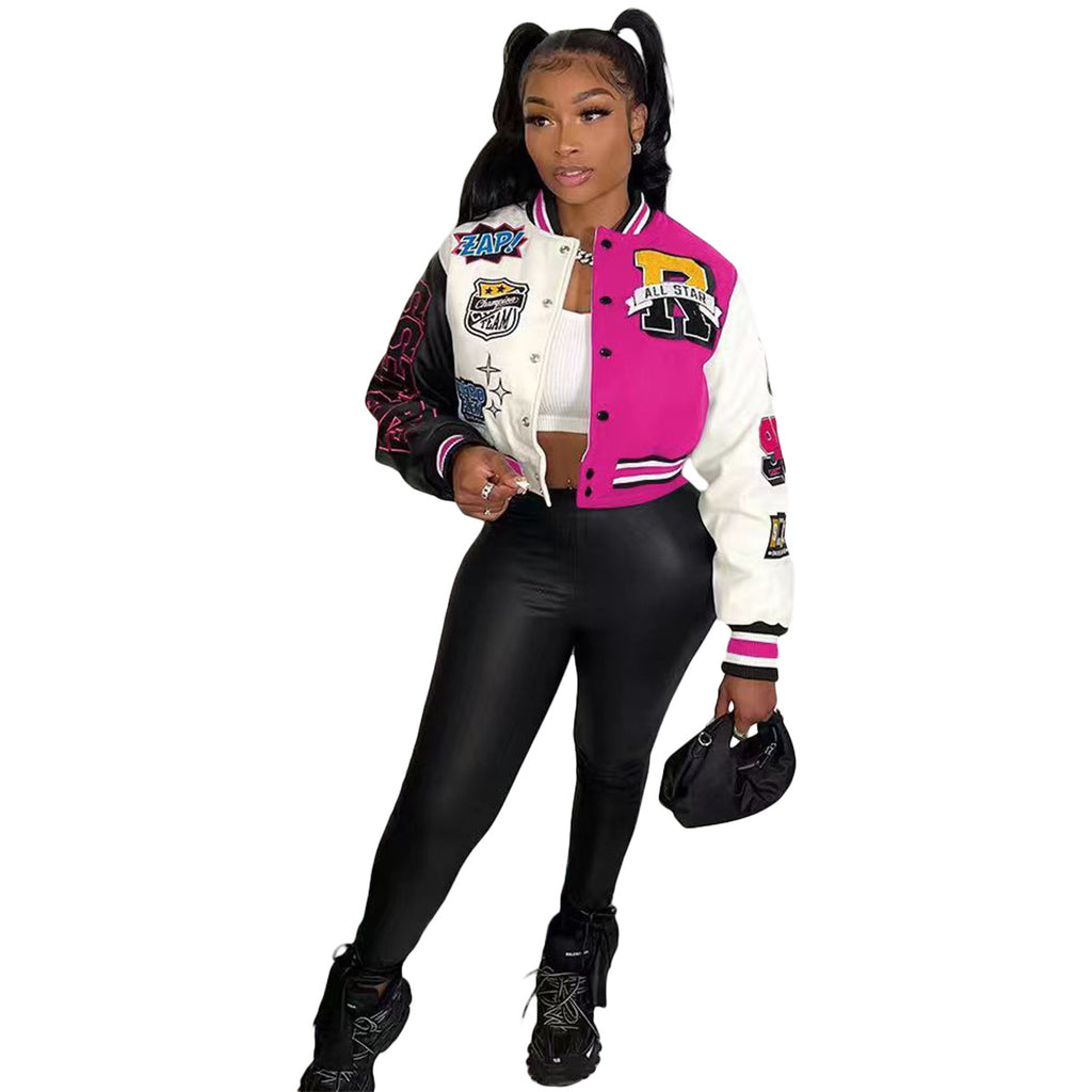 UnWritten Style — Patchwork Cropped Varsity Jacket eprolo