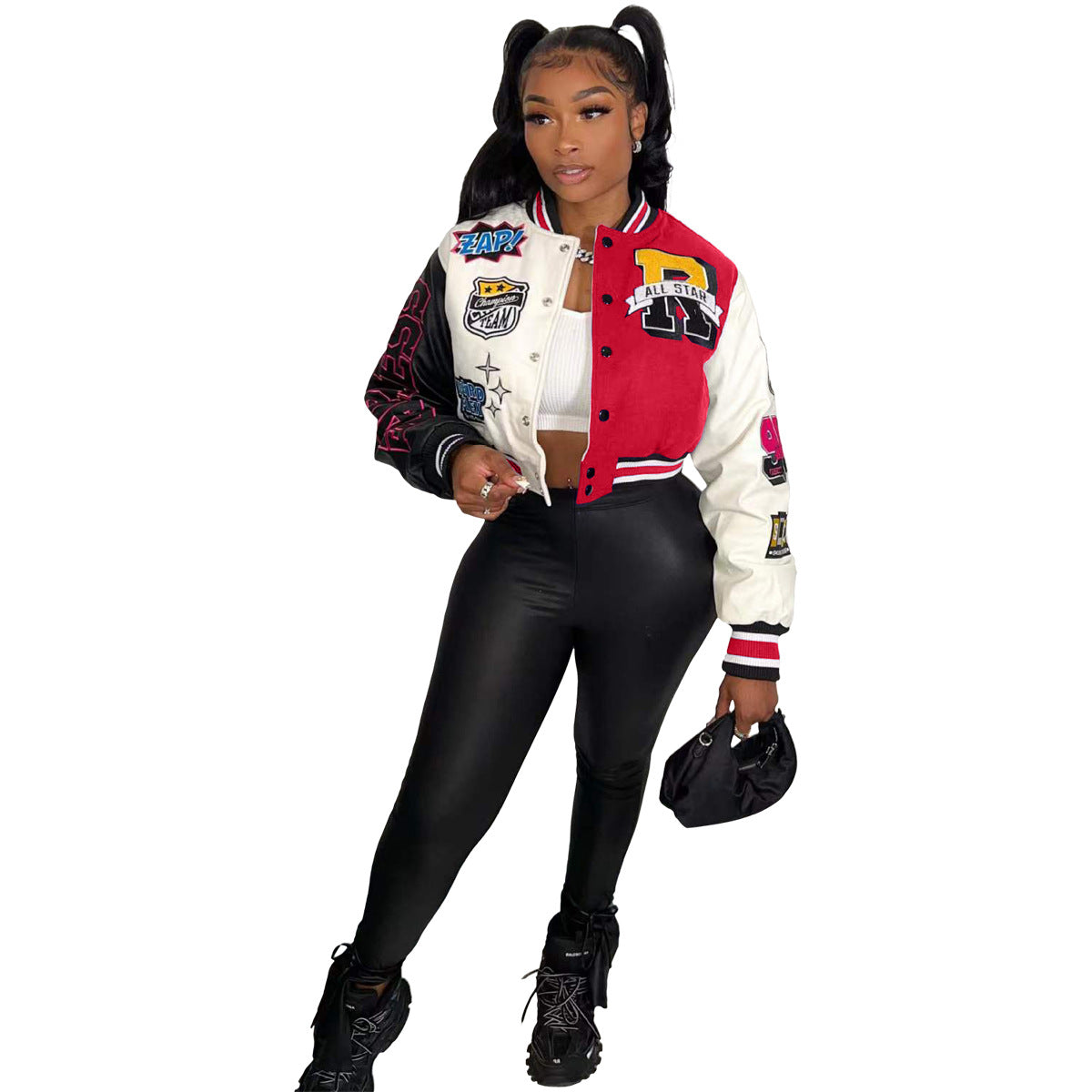 UnWritten Style — Patchwork Cropped Varsity Jacket eprolo