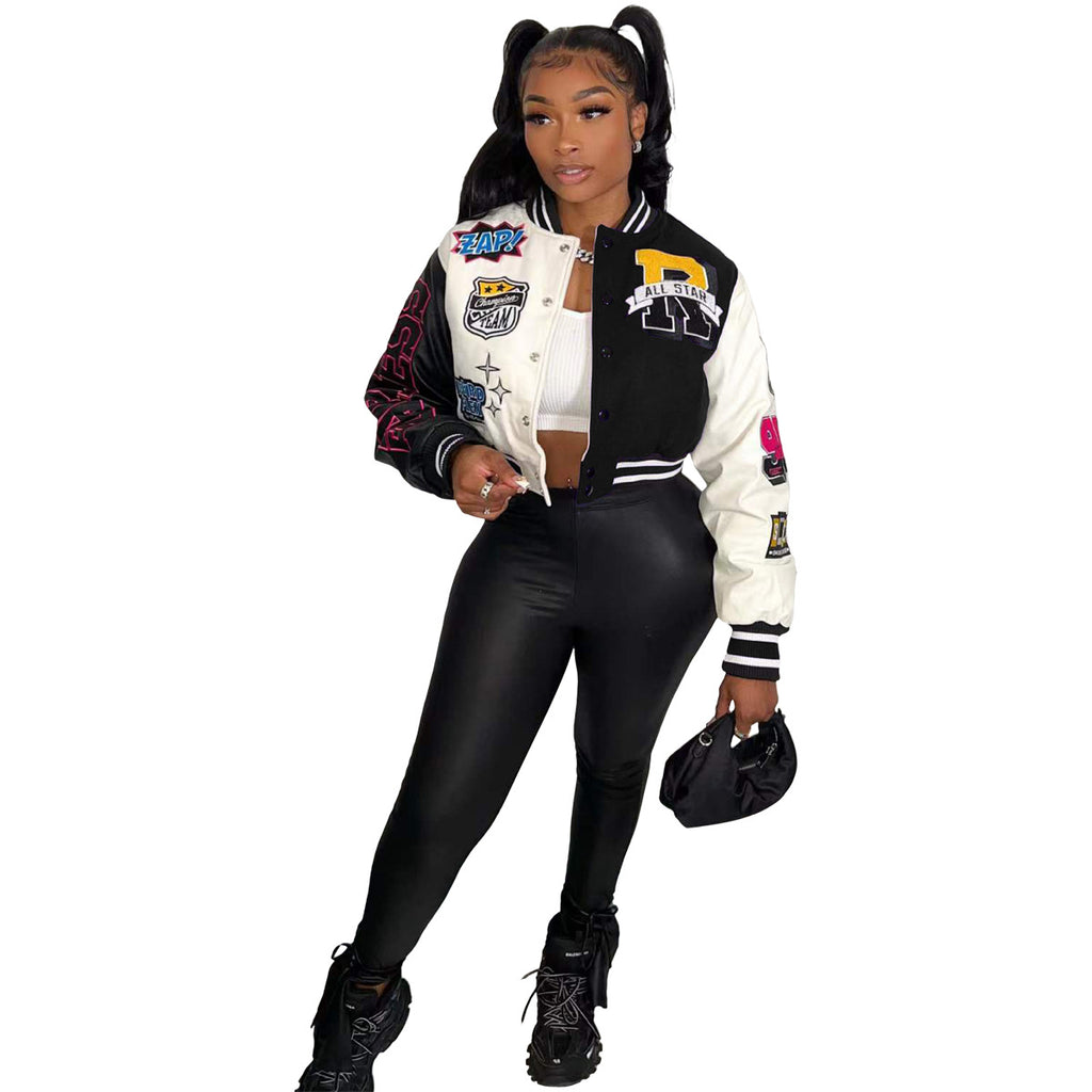 UnWritten Style — Patchwork Cropped Varsity Jacket eprolo