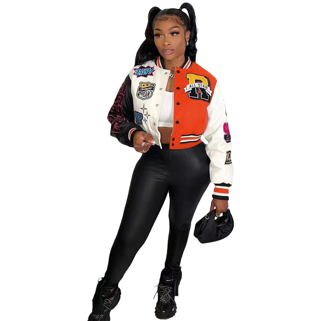 UnWritten Style — Patchwork Cropped Varsity Jacket eprolo