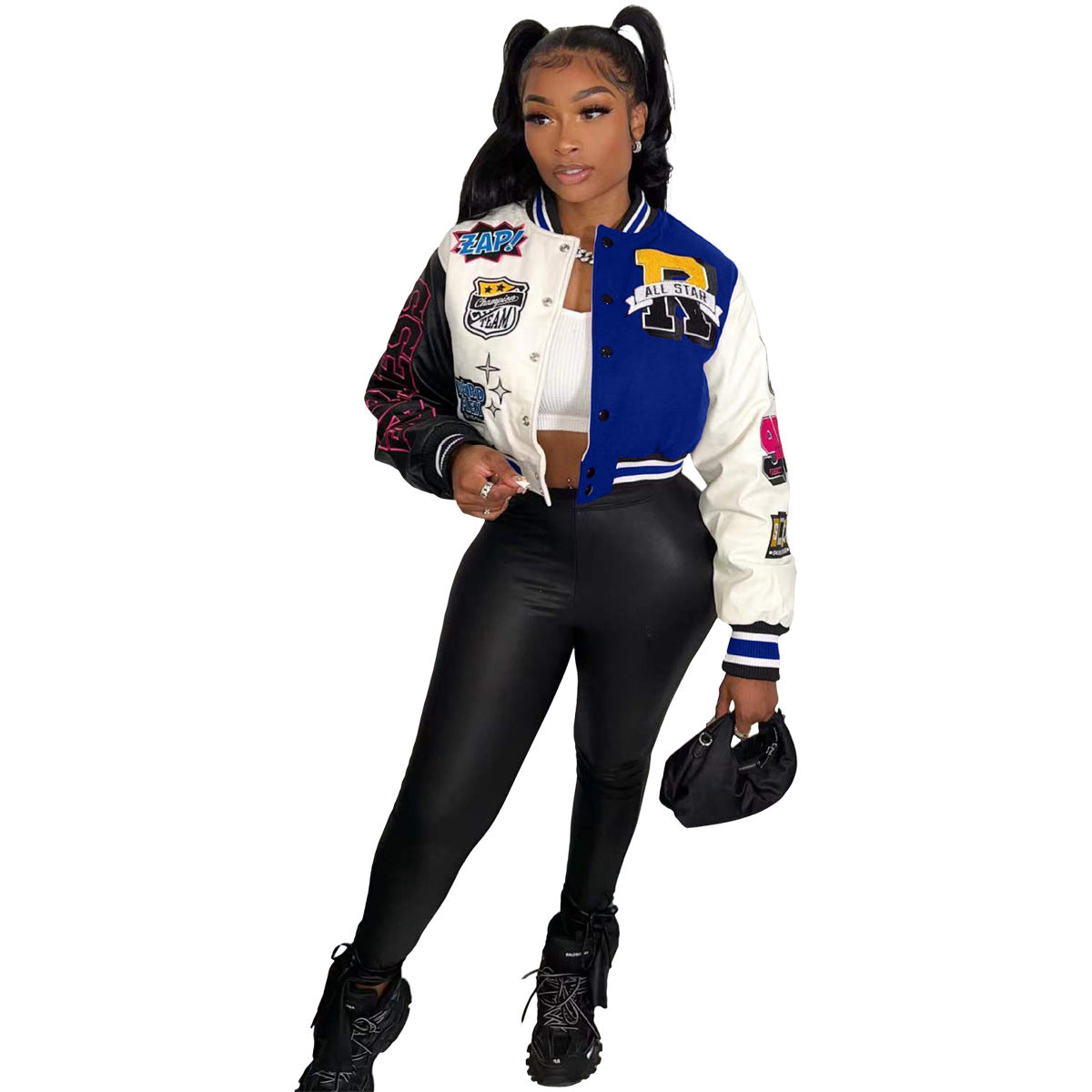 UnWritten Style — Patchwork Cropped Varsity Jacket eprolo