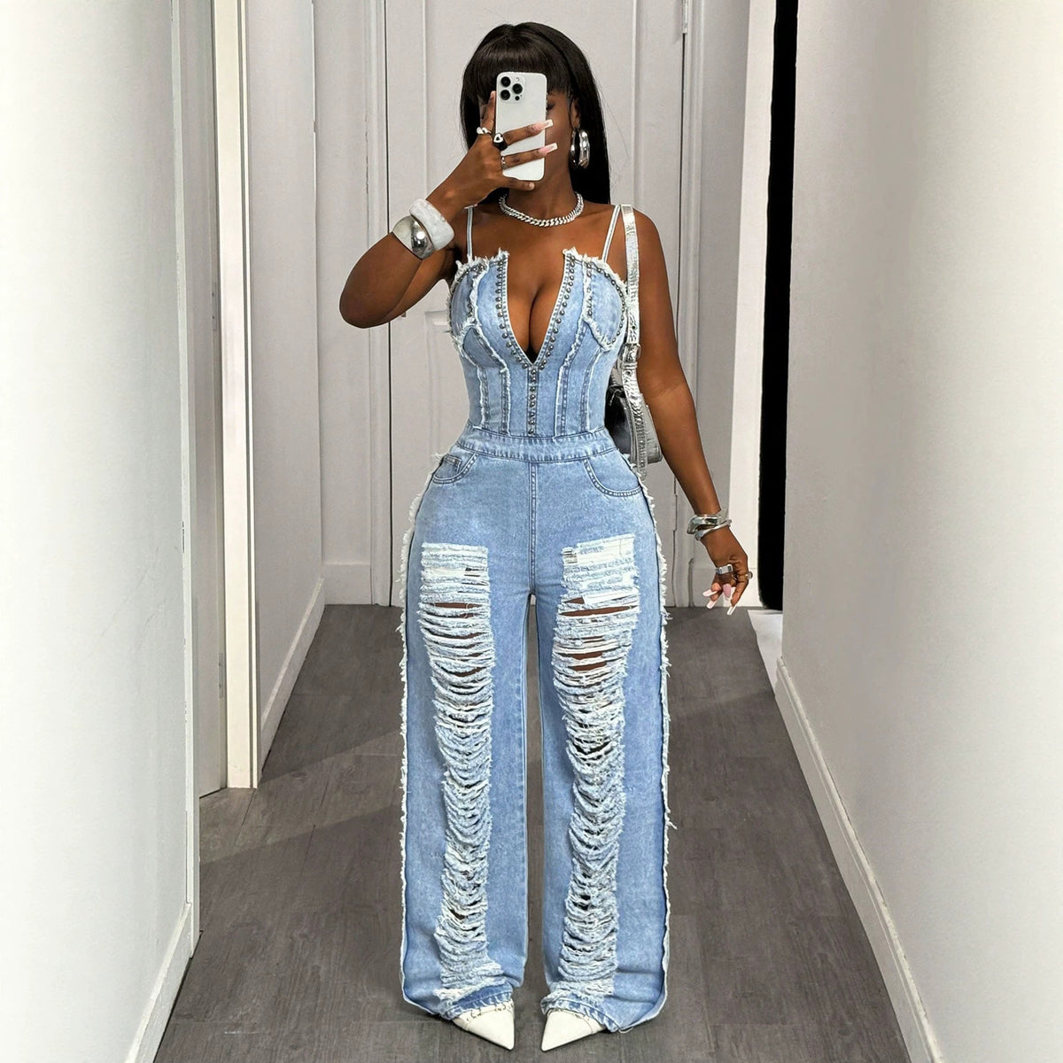 👖 Unwritten Style — Rebel Luxe Distressed Denim Jumpsuit eprolo