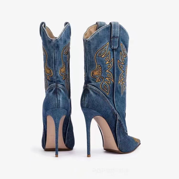 👢 Unwritten Style — Denim After Dark Stiletto Boots eprolo