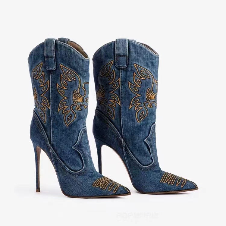 👢 Unwritten Style — Denim After Dark Stiletto Boots eprolo