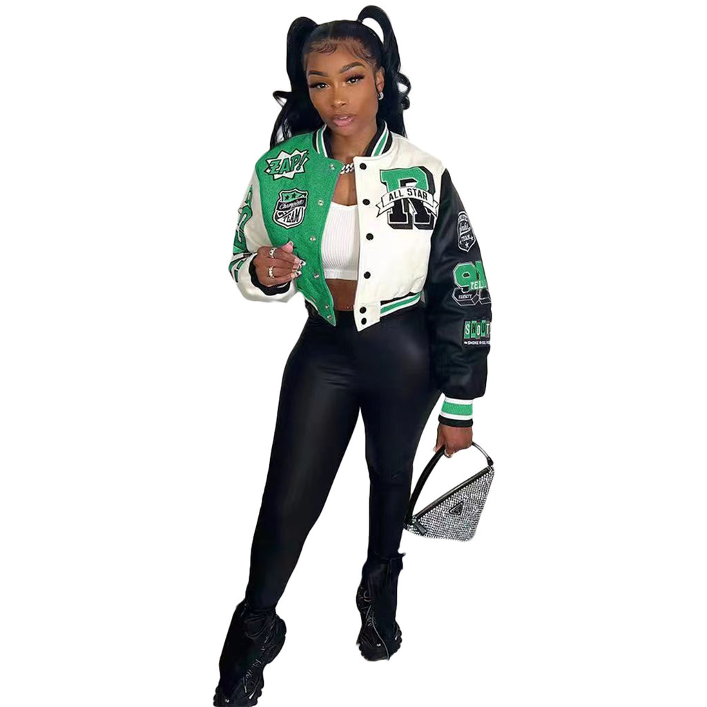 UnWritten Style — Patchwork Cropped Varsity Jacket eprolo