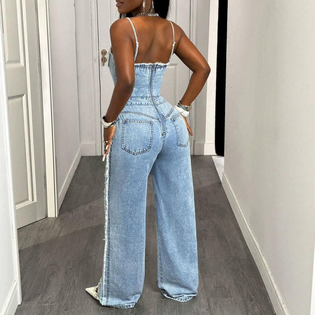 👖 Unwritten Style — Rebel Luxe Distressed Denim Jumpsuit eprolo