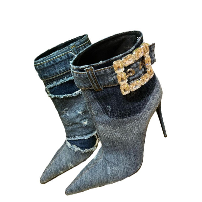 👖✨ UnWritten Diamond Denim Stiletto Booties eprolo