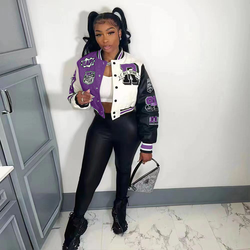 UnWritten Style — Patchwork Cropped Varsity Jacket eprolo