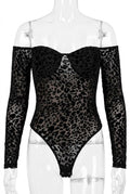 Leopard Print Off Shoulder Bodysuit Rose In Concrete 🥀