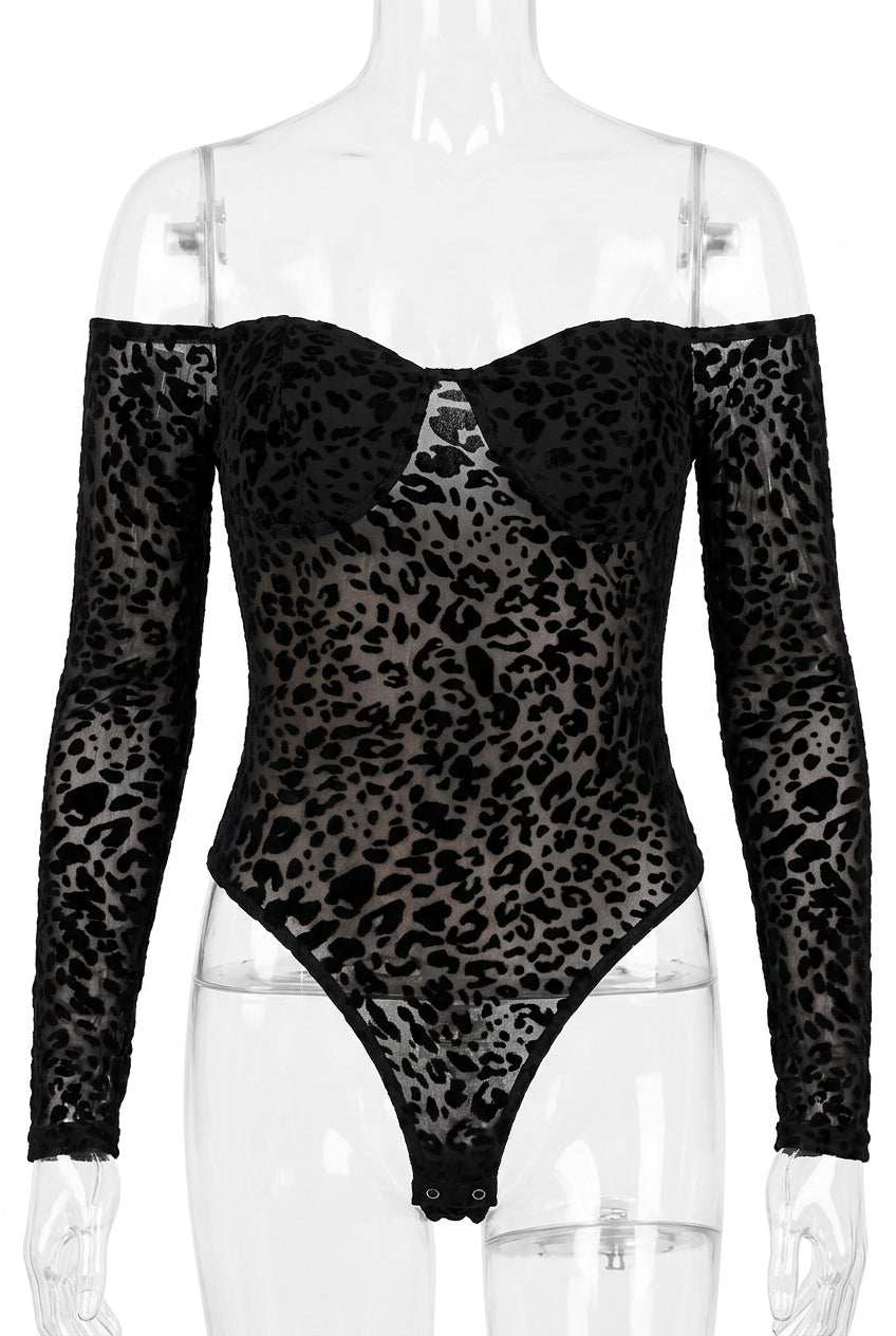 Leopard Print Off Shoulder Bodysuit Rose In Concrete 🥀