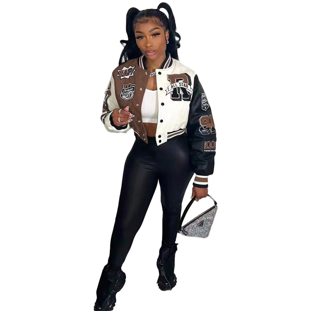 UnWritten Style — Patchwork Cropped Varsity Jacket eprolo