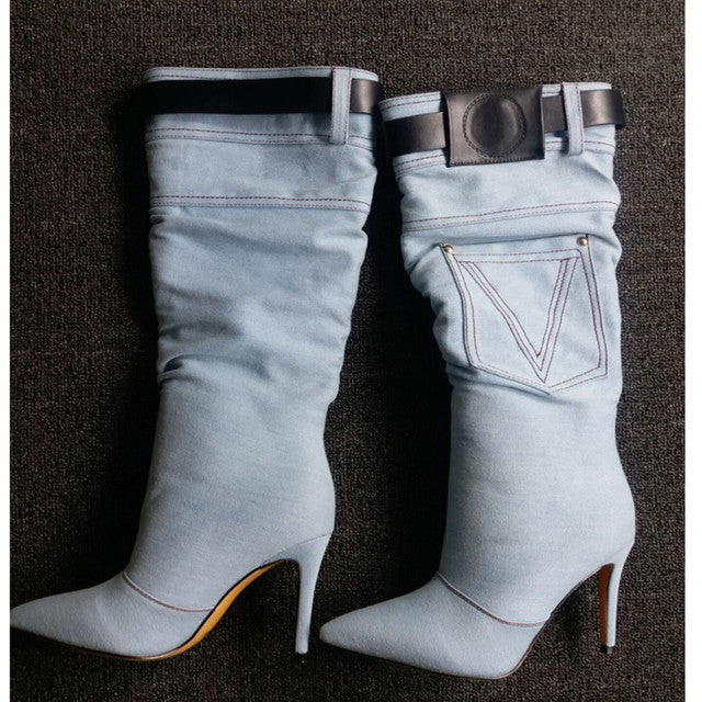 🖤 Unwritten Style — Black Denim Stiletto Boots eprolo