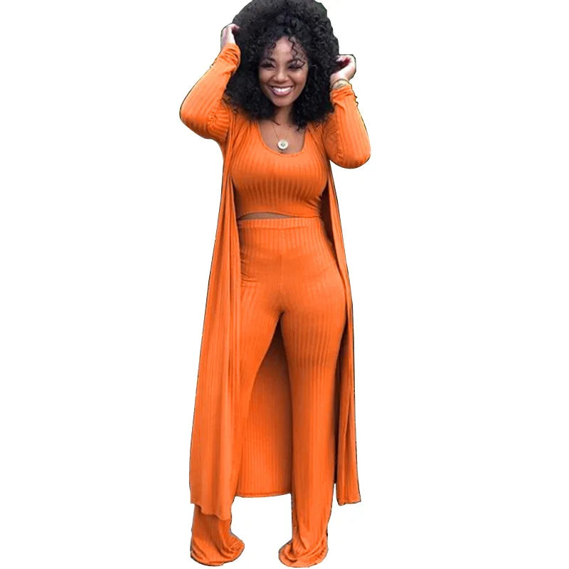 Sexy Women 3 Piece Outfits Crop Top With Long Coat Womens Clothing Outfit Ladies Tracksuits Ensemble Vetement Feme-15