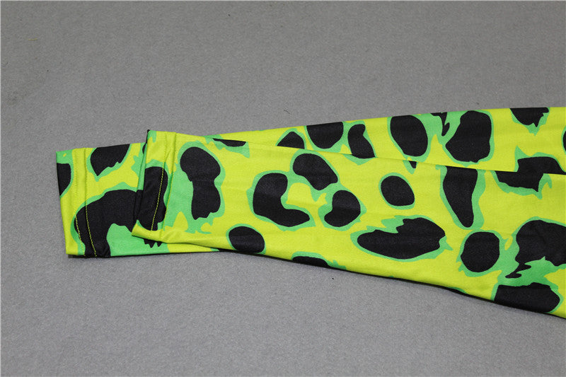 Women Long Sleeve Leopard Skin Prinetd Bodysuit Sexy Neon Green Streetwear Jumpsuit nowadaysfashion