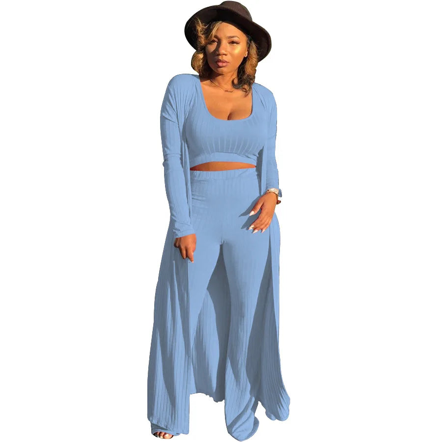 Sexy Women 3 Piece Outfits Crop Top With Long Coat Womens Clothing Outfit Ladies Tracksuits Ensemble Vetement Feme-8
