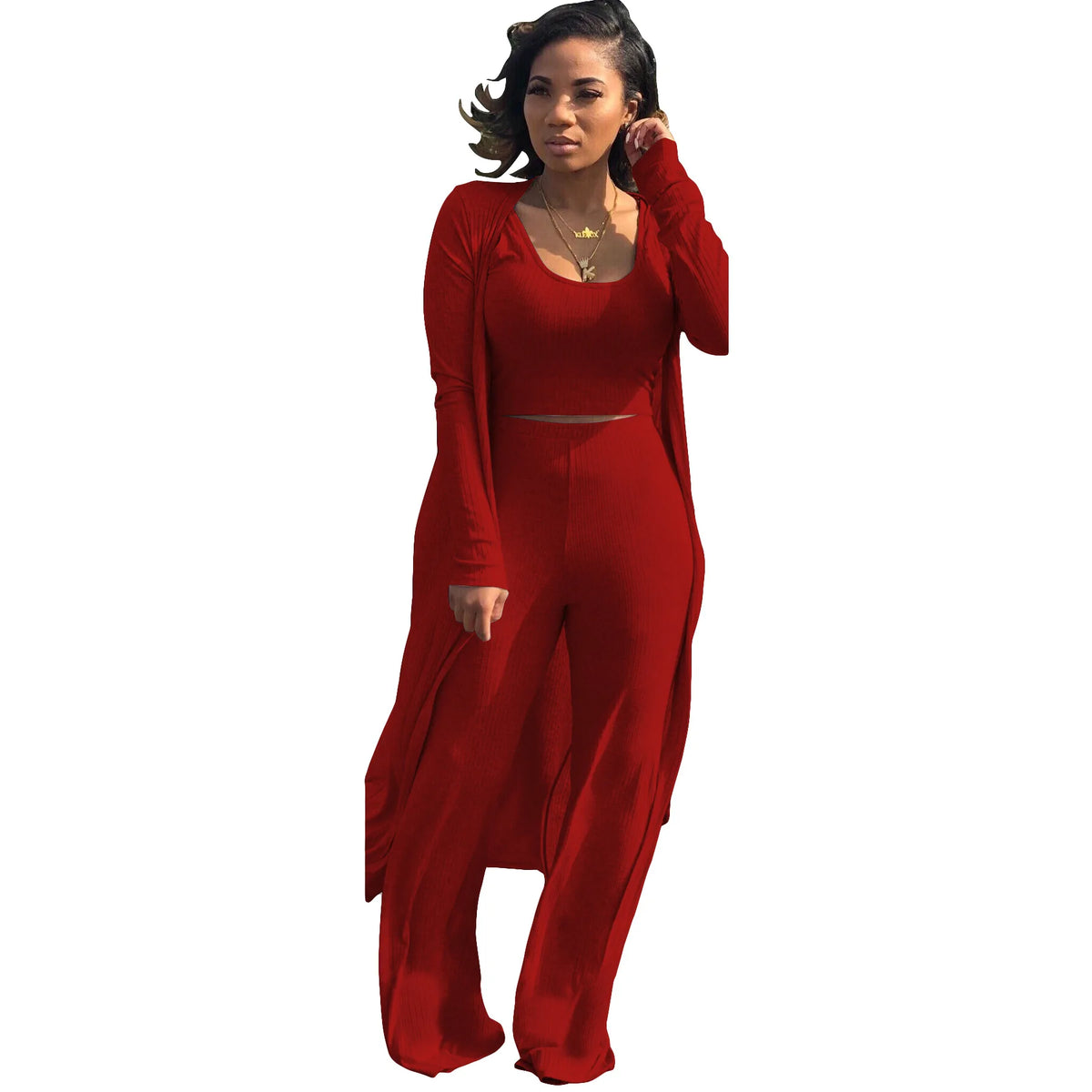 Sexy Women 3 Piece Outfits Crop Top With Long Coat Womens Clothing Outfit Ladies Tracksuits Ensemble Vetement Feme-16