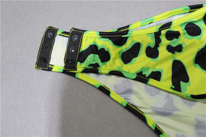 Women Long Sleeve Leopard Skin Prinetd Bodysuit Sexy Neon Green Streetwear Jumpsuit nowadaysfashion