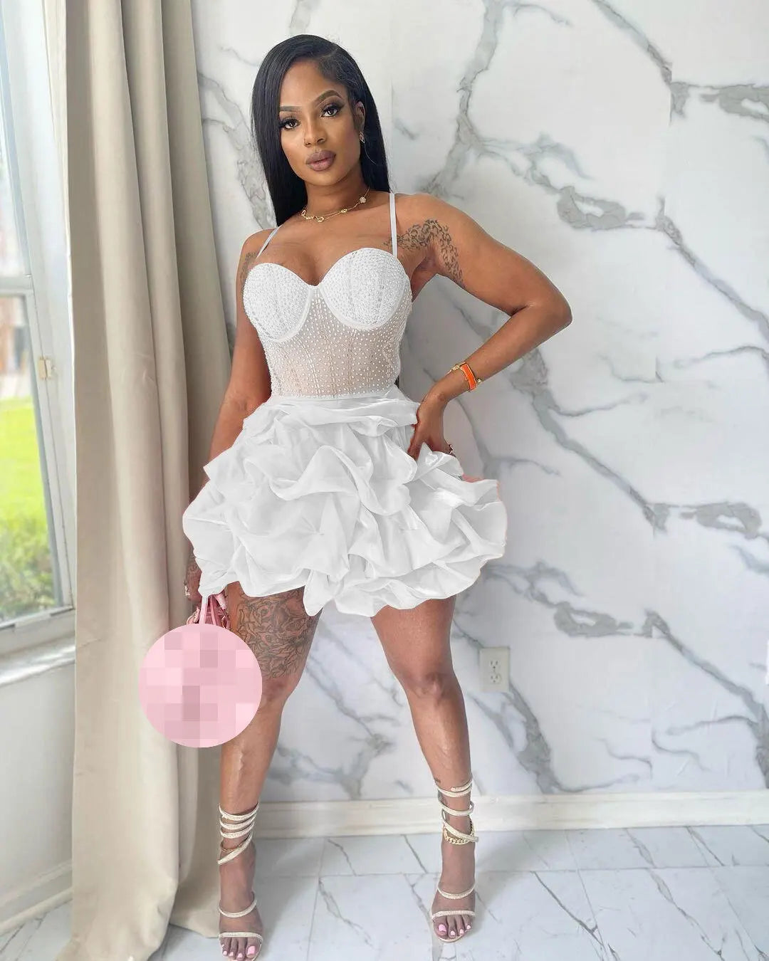 Summer Women Party Clothing Sleeveless Halter Beading Pleated Mini Dress Women Elegant Casual Dresses-1