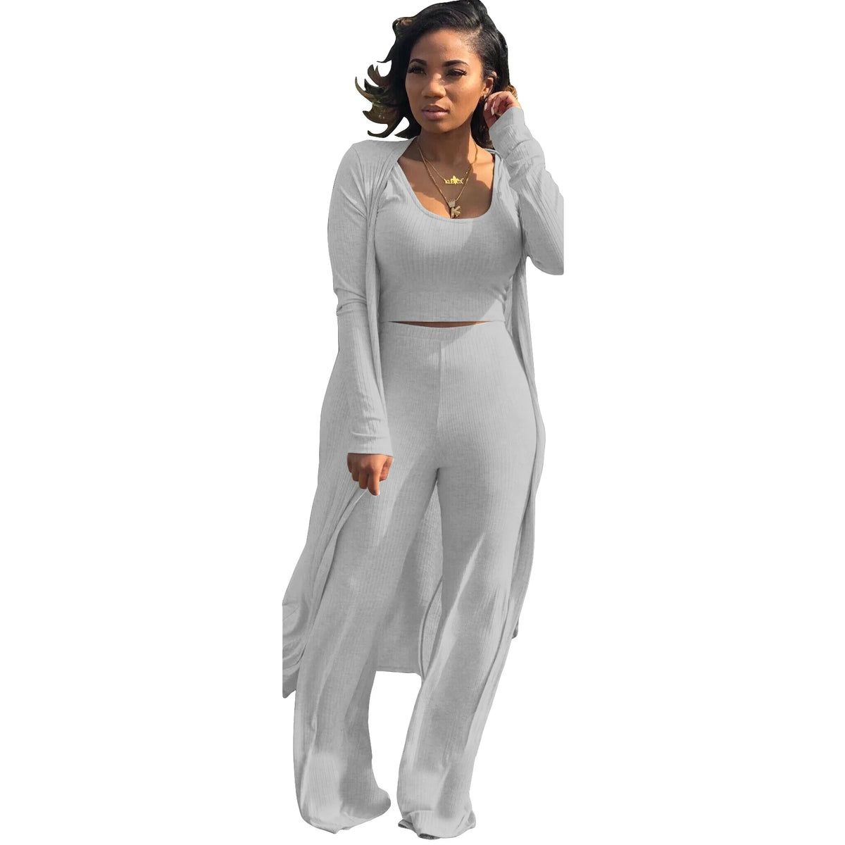 Sexy Women 3 Piece Outfits Crop Top With Long Coat Womens Clothing Outfit Ladies Tracksuits Ensemble Vetement Feme-18