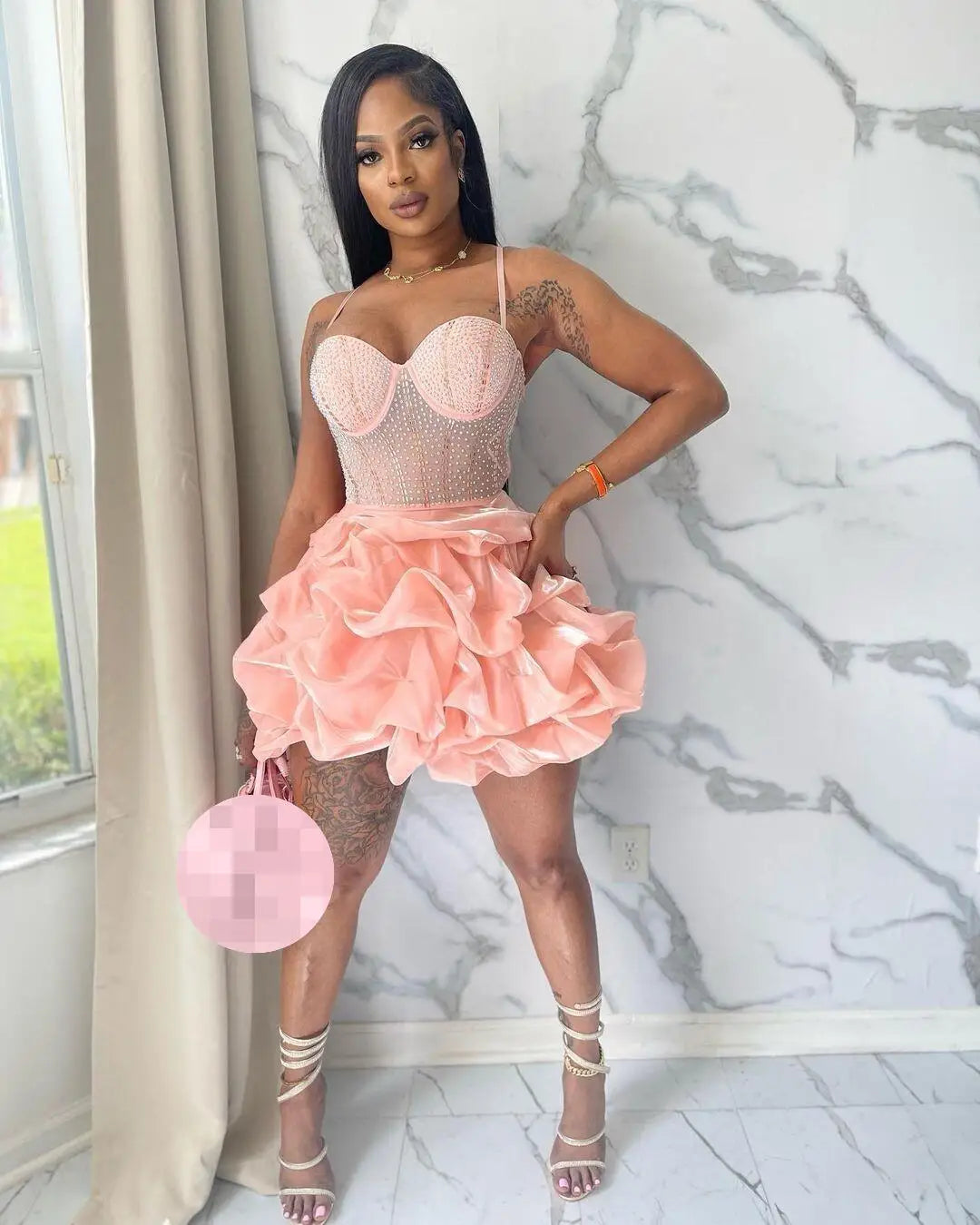 Summer Women Party Clothing Sleeveless Halter Beading Pleated Mini Dress Women Elegant Casual Dresses-3