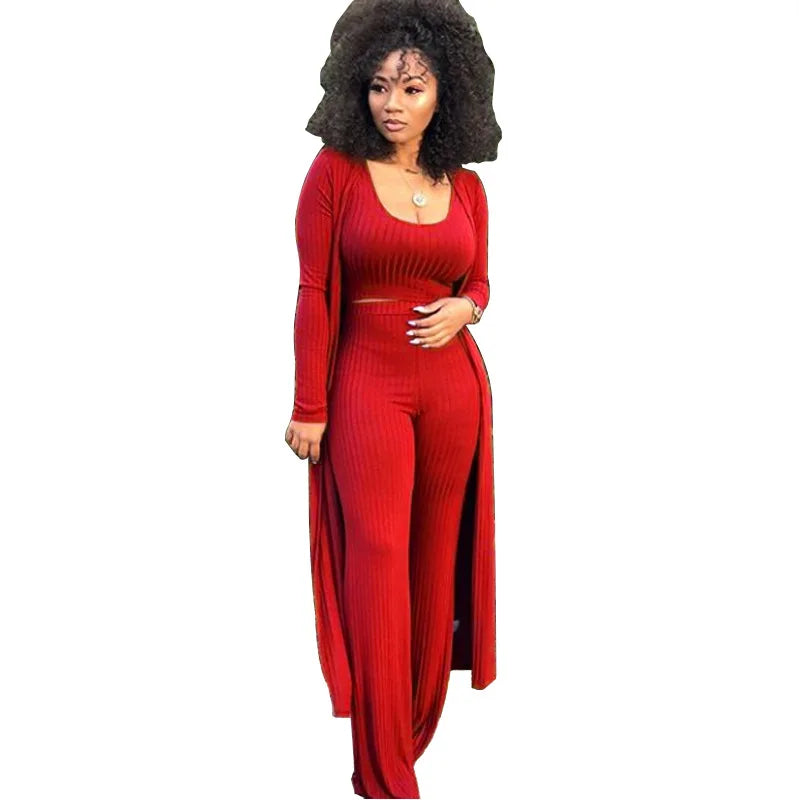 Sexy Women 3 Piece Outfits Crop Top With Long Coat Womens Clothing Outfit Ladies Tracksuits Ensemble Vetement Feme-14