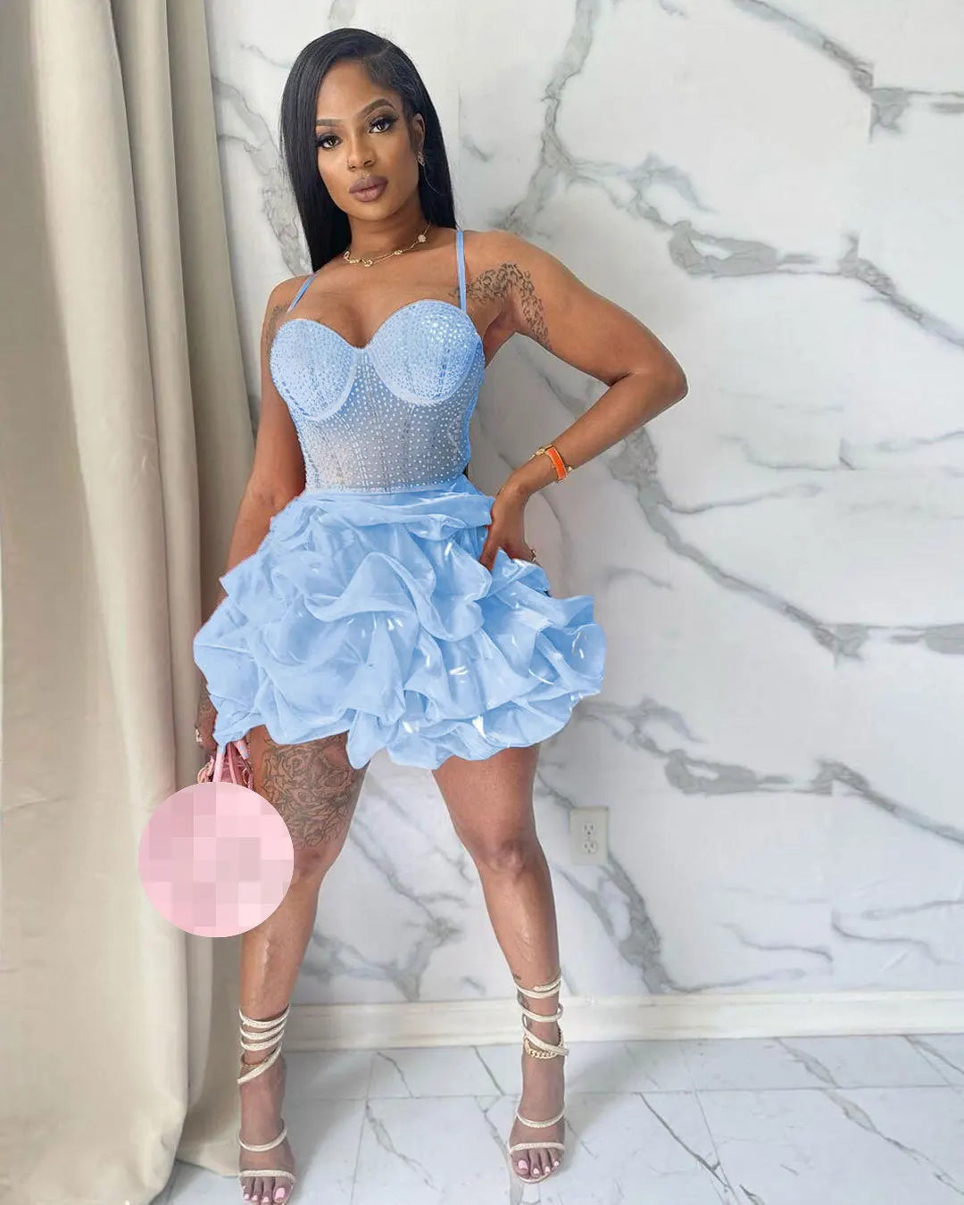 Summer Women Party Clothing Sleeveless Halter Beading Pleated Mini Dress Women Elegant Casual Dresses-2