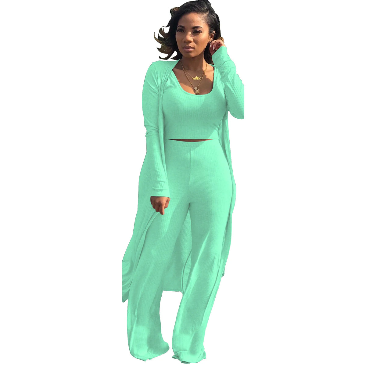 Sexy Women 3 Piece Outfits Crop Top With Long Coat Womens Clothing Outfit Ladies Tracksuits Ensemble Vetement Feme-4