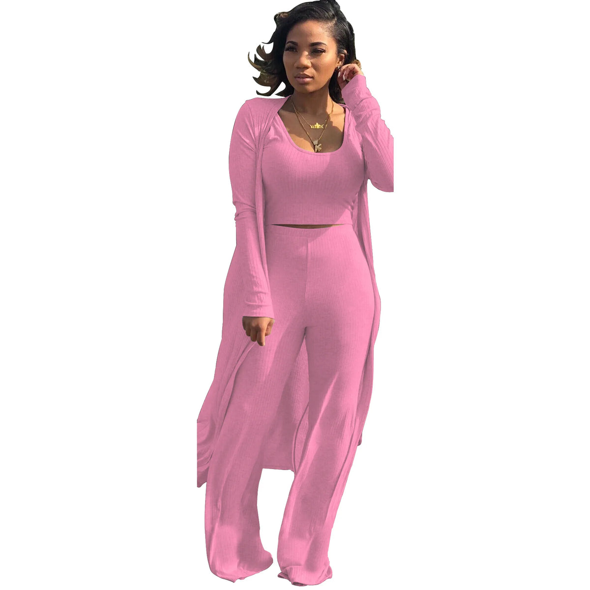 Sexy Women 3 Piece Outfits Crop Top With Long Coat Womens Clothing Outfit Ladies Tracksuits Ensemble Vetement Feme-10