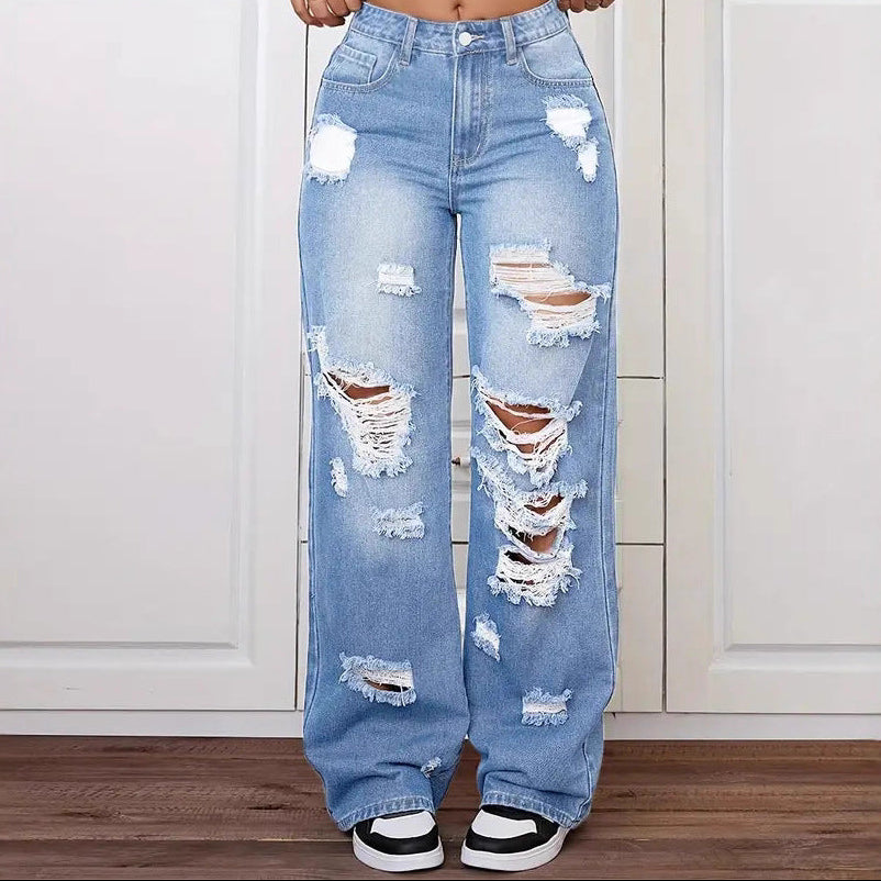 👖 Unwritten Style — Rebel Mode Distressed Wide-Leg Jeans Wanita Store