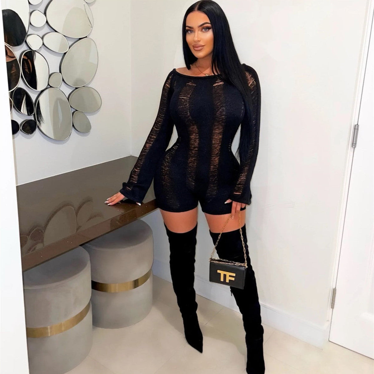 Women Sexy Plaid Short Sleeve Collared Tight Jumpsuit Sexy Knitted Short Romper Wanita Store