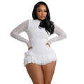Women Clothing Sexy Lace Long Sleeve Shorts Wooden Ear Backless Jumpsuit Wanita Store