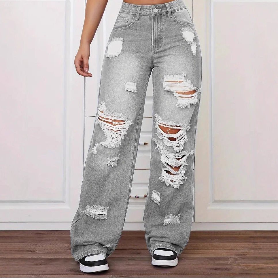 👖 Unwritten Style — Rebel Mode Distressed Wide-Leg Jeans Wanita Store
