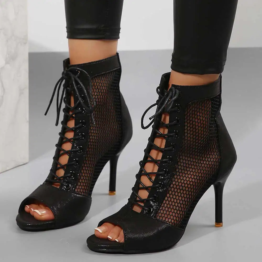🖤 UnWritten Style Midnight Mesh Lace-Up Heels Ladyez