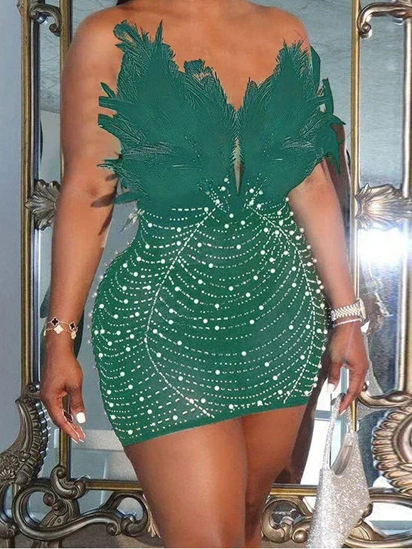 ✨ Unwritten Style — Midnight Fantasy Feather Mini Dress Femstylo