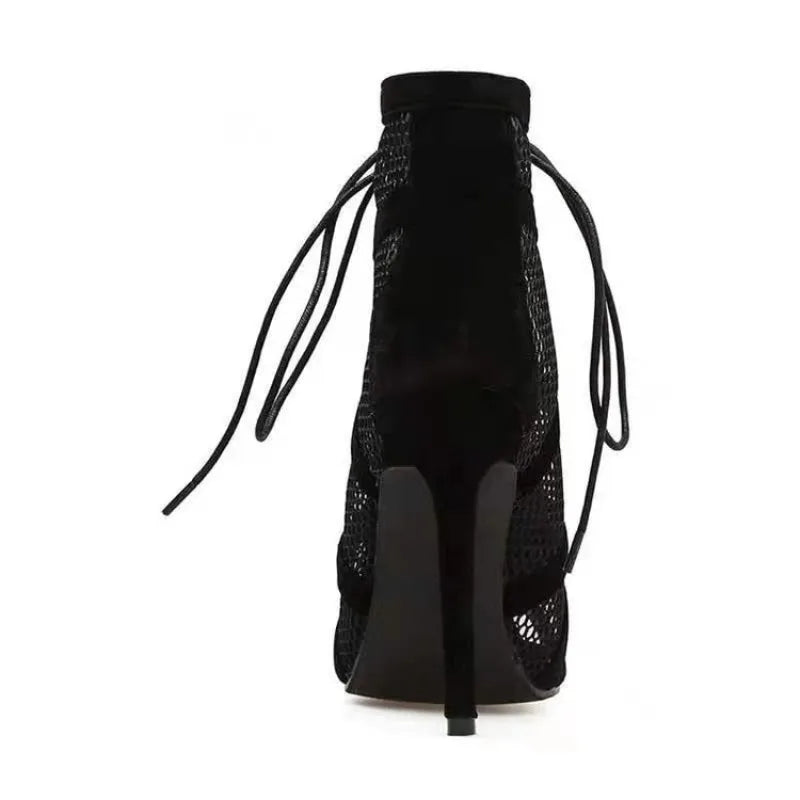 🖤 UnWritten Style Edge Mesh Stiletto Booties Ladyez