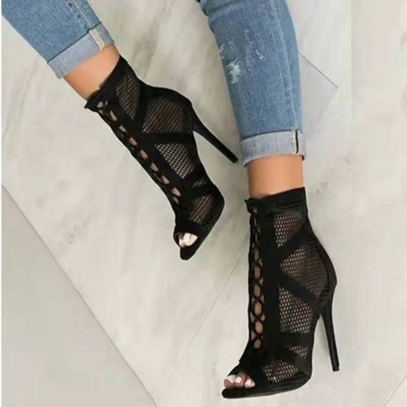 🖤 UnWritten Style Edge Mesh Stiletto Booties Ladyez