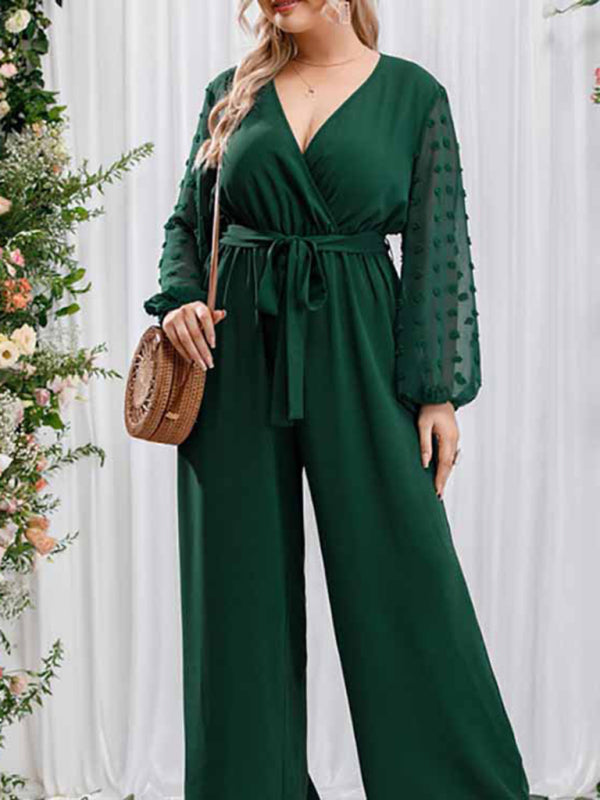 Modern Plus Size Women's Sexy Bowknot Lady Lace Straight Loose High Waist Solid Color Jumpsuit Lady Ros