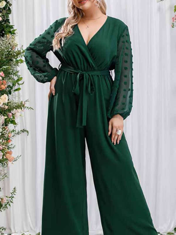 Modern Plus Size Women's Sexy Bowknot Lady Lace Straight Loose High Waist Solid Color Jumpsuit Lady Ros
