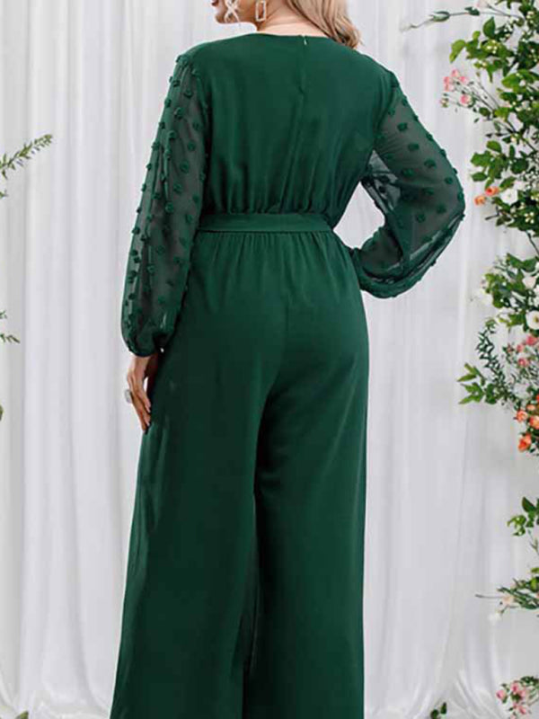 Modern Plus Size Women's Sexy Bowknot Lady Lace Straight Loose High Waist Solid Color Jumpsuit Lady Ros