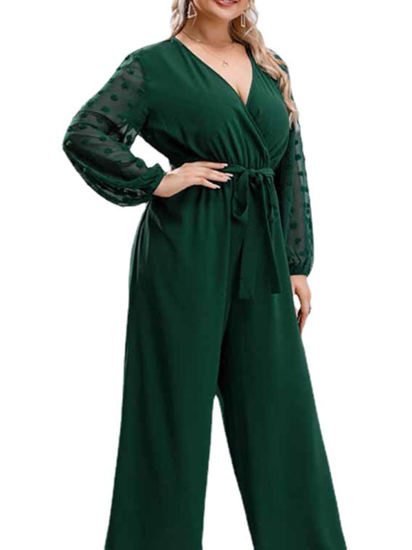 Modern Plus Size Women's Sexy Bowknot Lady Lace Straight Loose High Waist Solid Color Jumpsuit Lady Ros